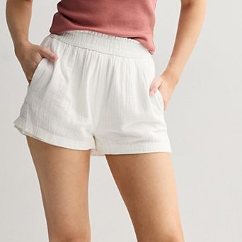 Juniors SO® High Rise Smocked Double Gauze Shorts