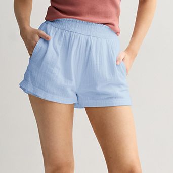 Juniors SO® High Rise Smocked Double Gauze Shorts
