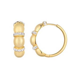Chrystina 14k Gold Plated Crystal Accent Puffed Hoop Earrings