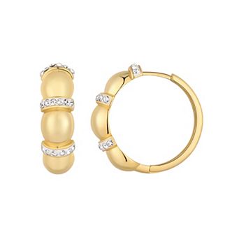 Chrystina 14k Gold Plated Crystal Accent Puffed Hoop Earrings