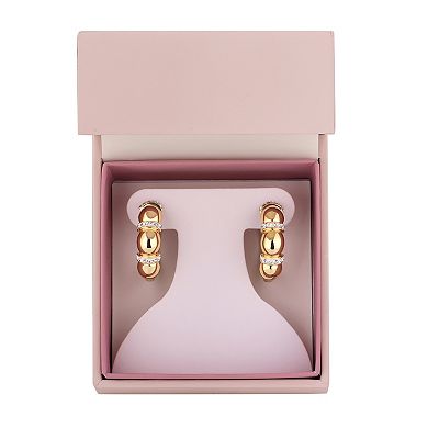 Chrystina 14k Gold Plated Crystal Accent Puffed Hoop Earrings