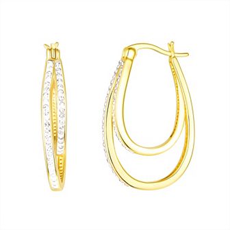 Chrystina 14k Gold Plated Crystal Double Oval Hoop Earrings