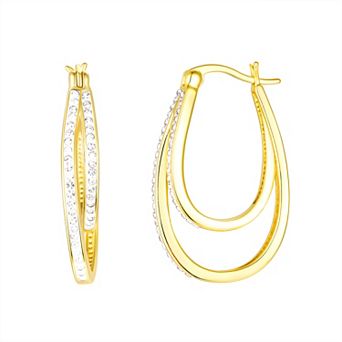 Chrystina 14k Gold Plated Crystal Double Oval Hoop Earrings