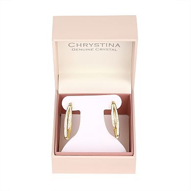 Chrystina 14k Gold Plated Crystal Double Oval Hoop Earrings