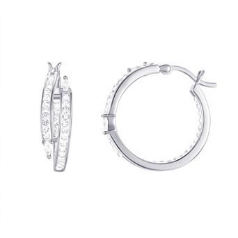 Chrystina Fine Silver Plated Crystal & Cubic Zirconia Bypass Hoop & Dangle Earrings