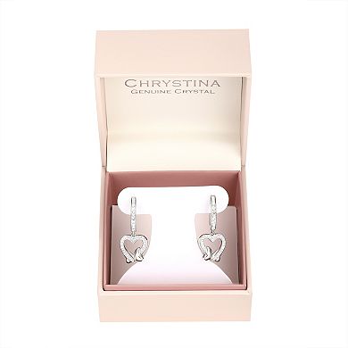 Chrystina Fine Silver Plated Crystal Heart & Butterfly Charm Hoop Earrings