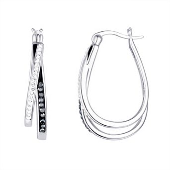 Chrystina Fine Silver Plated Crystal Double Oval Hoop Earrings