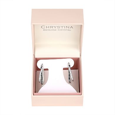 Chrystina Fine Silver Plated Crystal Double Oval Hoop Earrings