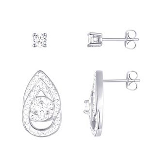 Chrystina Fine Silver Plated 2-Pair Crystal & Cubic Zirconia Stud & Teardrop Post Earring Set