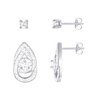 Chrystina Fine Silver Plated 2-Pair Crystal & Cubic Zirconia Stud & Teardrop Post Earring Set