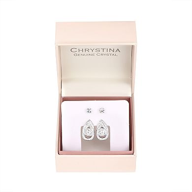 Chrystina Fine Silver Plated 2-Pair Crystal & Cubic Zirconia Stud & Teardrop Post Earring Set