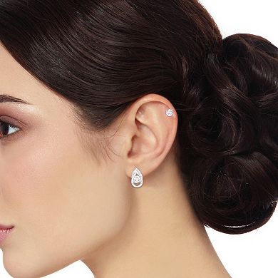 Chrystina Fine Silver Plated 2-Pair Crystal & Cubic Zirconia Stud & Teardrop Post Earring Set