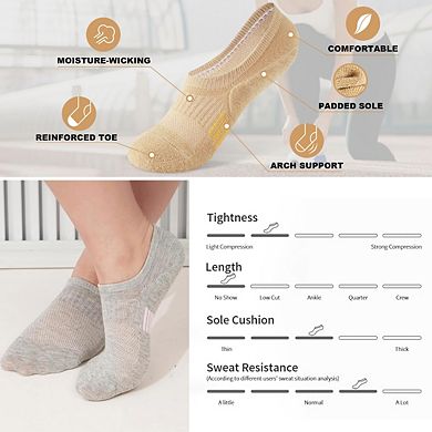 No Show Ankle Socks for Women - 5-Pairs Cushioned & Breathable for Running & Casual Wear