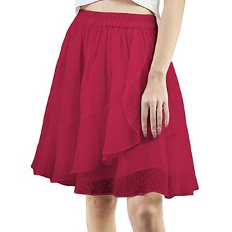 Women's Layered Ruffle Elastic Waist Above Knee Skirt