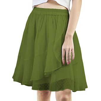Women's Layered Ruffle Elastic Waist Above Knee Skirt