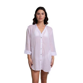 Women's Portocruz Button Front Big Shirt Swim Cover Up