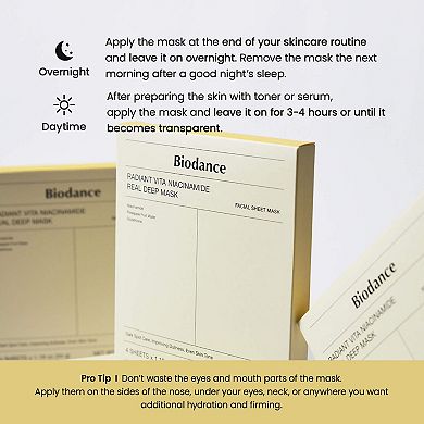 Radiant Vita Niacinamide Real Deep Mask 4 Pack for Brightening Dull Skin & Dark Spot Care