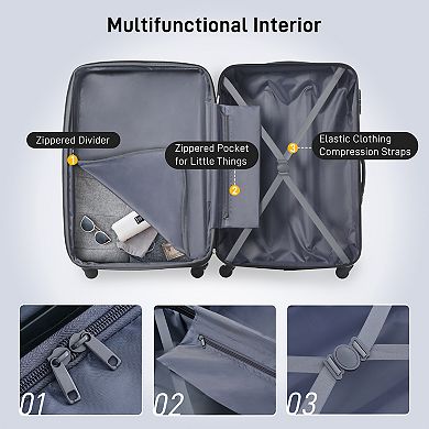 Merax 3-Piece Hardside Luggage Set with Spinner Wheels, TSA Lock, USB Port