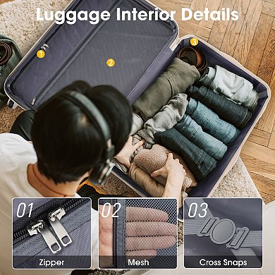 Merax 3-Piece Hardside Luggage Set with Spinner Wheels, TSA Lock, USB Port