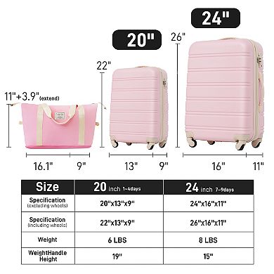 Merax 3-Piece Hardside Luggage Set with Spinner Wheels, TSA Lock, USB Port