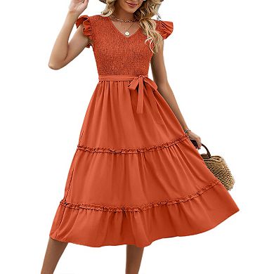 Women's Summer V Neck Smocked Maxi Dress Puff Sleeve Pregnancy Baby Shower Photoshoot Dress