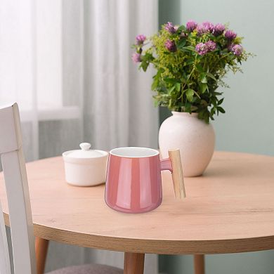 2Pcs Ceramic Coffee Mug 12.85 Oz Wooden Handle Large Coffee Mugs Handmade Ceramic Tea Cup