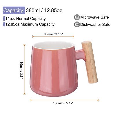 2Pcs Ceramic Coffee Mug 12.85 Oz Wooden Handle Large Coffee Mugs Handmade Ceramic Tea Cup