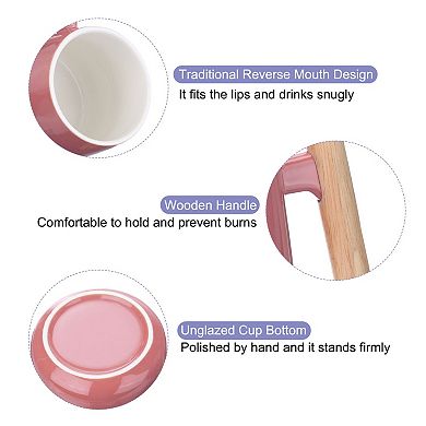 2Pcs Ceramic Coffee Mug 12.85 Oz Wooden Handle Large Coffee Mugs Handmade Ceramic Tea Cup