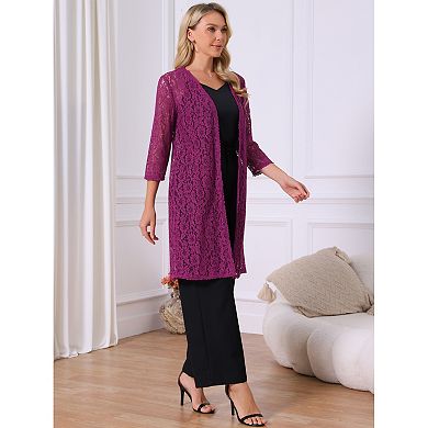 Women's 3/4 Sleeve Lace Cardigan Elegant Bolero Shrugs Long Flowy Crochet Open Cardigan Outfits
