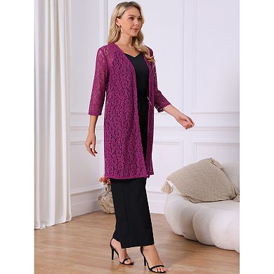 Women's 3/4 Sleeve Lace Cardigan Elegant Bolero Shrugs Long Flowy Crochet Open Cardigan Outfits