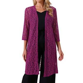 Women's 3/4 Sleeve Lace Cardigan Elegant Bolero Shrugs Long Flowy Crochet Open Cardigan Outfits
