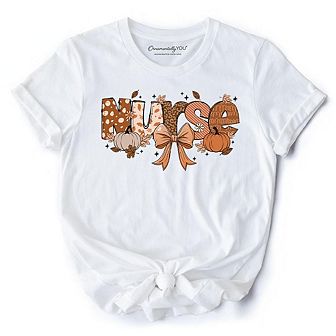 Nurse Coquette Autumn T-Shirt, Cozy Fall Pumpkins Tee for Healthcare Heroes
