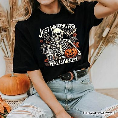 Just Waiting for Halloween T-Shirt, Spooky Skeleton Tee for Autumn Season