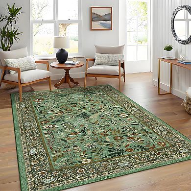Garvee Modern Floral Area Rug Ultra Thin Machine Washable Pet Friendly for Living Room Bedroom