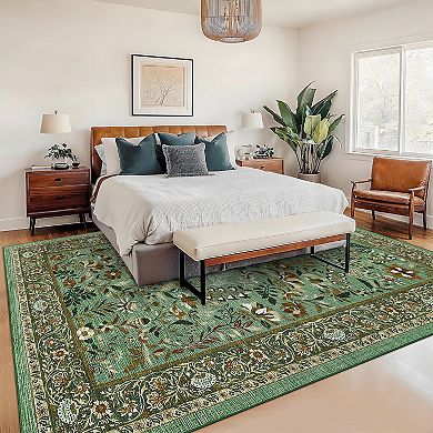 Garvee Modern Floral Area Rug Ultra Thin Machine Washable Pet Friendly for Living Room Bedroom