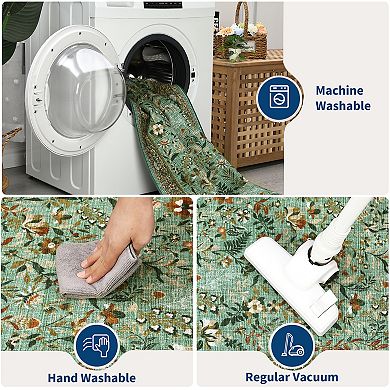 Garvee Modern Floral Area Rug Ultra Thin Machine Washable Pet Friendly for Living Room Bedroom