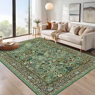 Garvee Modern Floral Area Rug Ultra Thin Machine Washable Pet Friendly for Living Room Bedroom