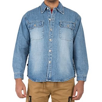 Vibes Mens Long Sleeve Denim Shirt CPO Jackets Flap Pockets