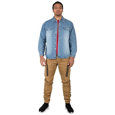 Vibes Mens Long Sleeve Denim Shirt CPO Jackets Flap Pockets