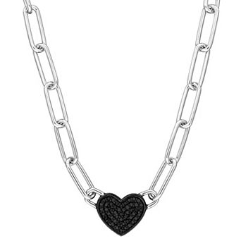 Stella Grace Sterling Silver 3/8 Carat T.W. Black Diamond Heart Link Chain Necklace