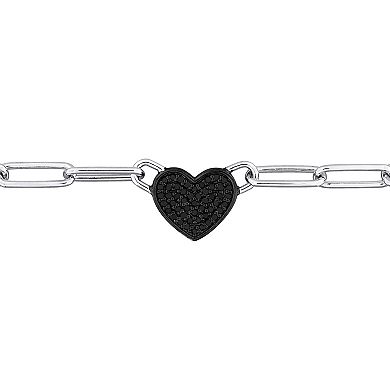 Stella Grace Sterling Silver 3/8 Carat T.W. Black Diamond Heart Link Chain Necklace
