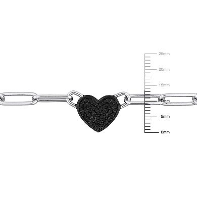 Stella Grace Sterling Silver 3/8 Carat T.W. Black Diamond Heart Link Chain Necklace