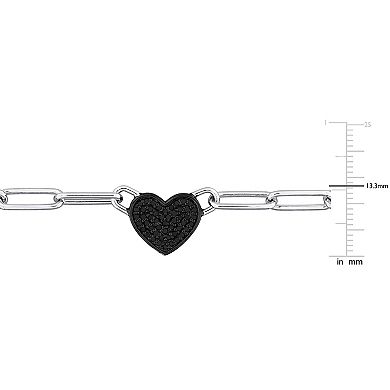 Stella Grace Sterling Silver 3/8 Carat T.W. Black Diamond Heart Link Chain Necklace