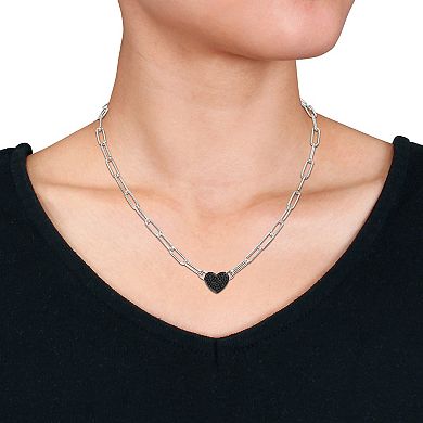Stella Grace Sterling Silver 3/8 Carat T.W. Black Diamond Heart Link Chain Necklace