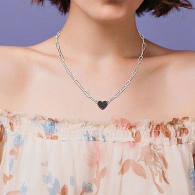 Stella Grace Sterling Silver 3/8 Carat T.W. Black Diamond Heart Link Chain Necklace