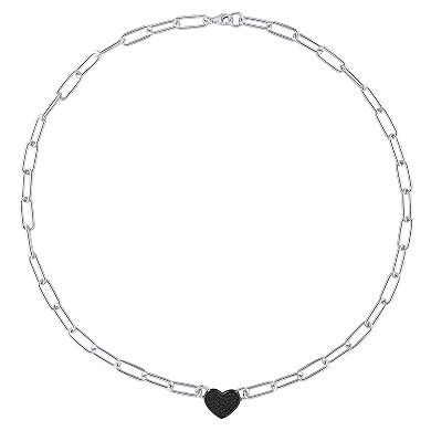 Stella Grace Sterling Silver 3/8 Carat T.W. Black Diamond Heart Link Chain Necklace