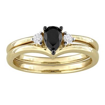 Stella Grace 10k Gold 5/8 Carat T.W. Pear Black Diamond & Round Diamond Bridal Ring Duo Set