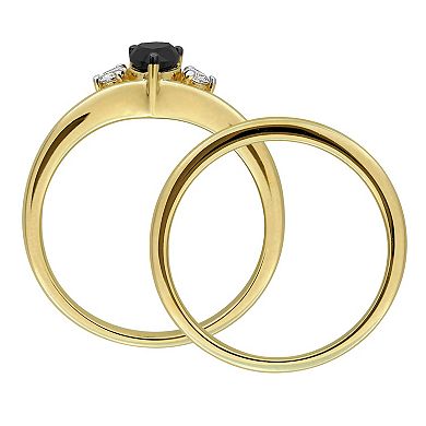 Stella Grace 10k Gold 5/8 Carat T.W. Pear Black Diamond & Round Diamond Bridal Ring Duo Set