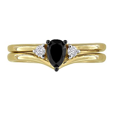 Stella Grace 10k Gold 5/8 Carat T.W. Pear Black Diamond & Round Diamond Bridal Ring Duo Set