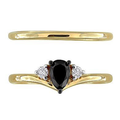 Stella Grace 10k Gold 5/8 Carat T.W. Pear Black Diamond & Round Diamond Bridal Ring Duo Set